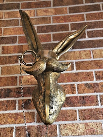 A brass hare in the Rebel Ranch Guest Lodge.