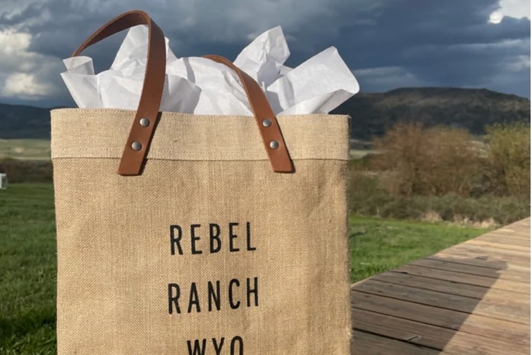 Rebel Ranch Wyo canvas tote bag.
