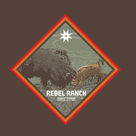 Rebel Ranch illustrated bison cow and calf.