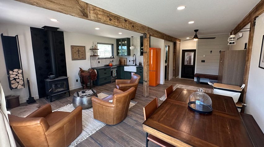 Interior accommodations of the Tack Room Studio at Rebel Ranch.